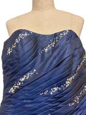 Mori Lee by Madeline Gardner Navy Blue Strapless Ruched Cocktail Dress Embellish